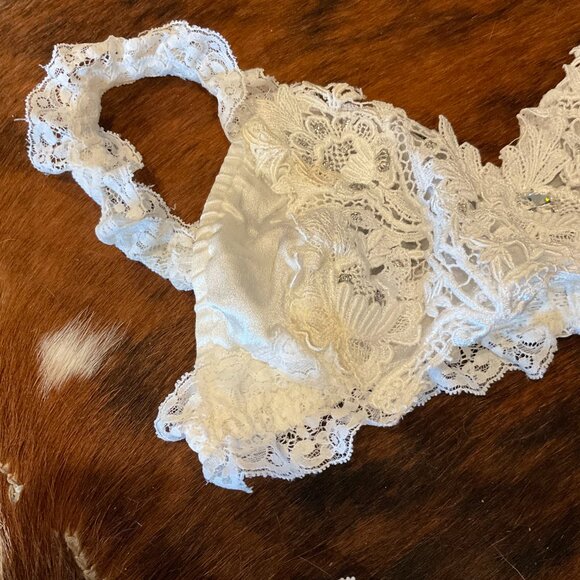 Vintage Floral Lace Rhinestones Bra & Panty 2 Piece Set Size XS/S - Picture 7 of 9